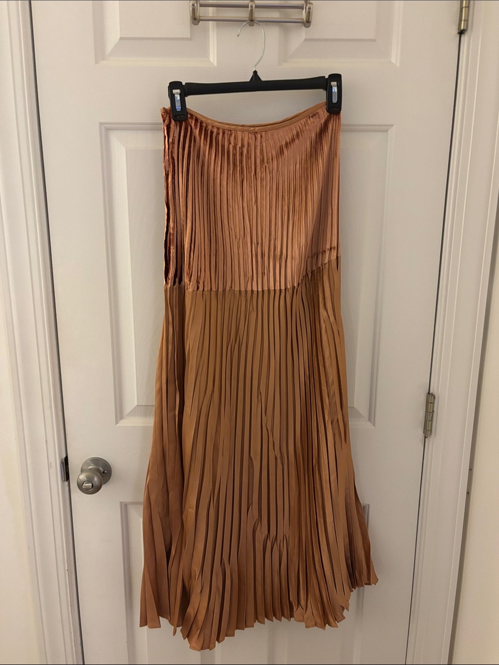 La Perla Copper-Tone Pleated Satin Maxi Skirt